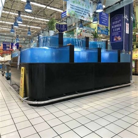 饭店超市三层玻璃海鲜缸 制冷机循环一体海鲜池定制