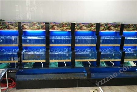 饭店超市海鲜鱼缸 海鲜池设计安装 淡水玻璃鱼缸定做