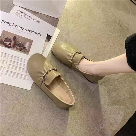 小清新豆豆鞋2023年春季韩版新款甜美可爱圆头一脚蹬皮面单鞋女