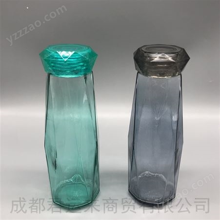 创意炫彩钻石玻璃水杯商家广告营销直身商务杯子带盖礼品盒随手杯