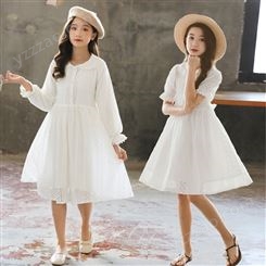 童装女童连衣裙2021夏季新款中大童白色娃娃领儿童裙子纯棉 品牌折扣童装