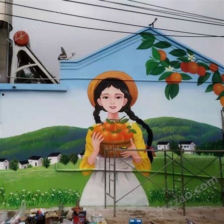 美丽乡村墙绘 新农村外墙彩绘手工墙体画户外涂鸦壁画