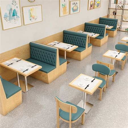 定制咖啡厅茶餐厅汉堡店奶茶店餐饮饭店靠墙板式卡座沙发桌椅组合