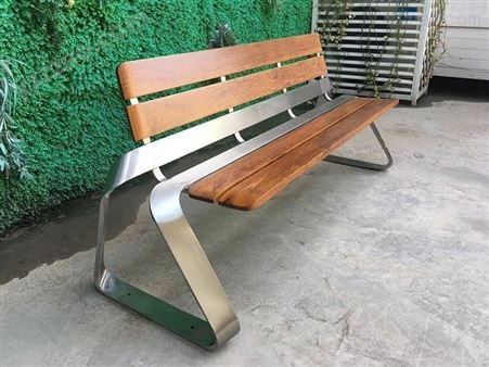 定制不锈钢公园椅户外坐凳实木防腐木长条座椅广场椅院子长排椅JY-WQ-229